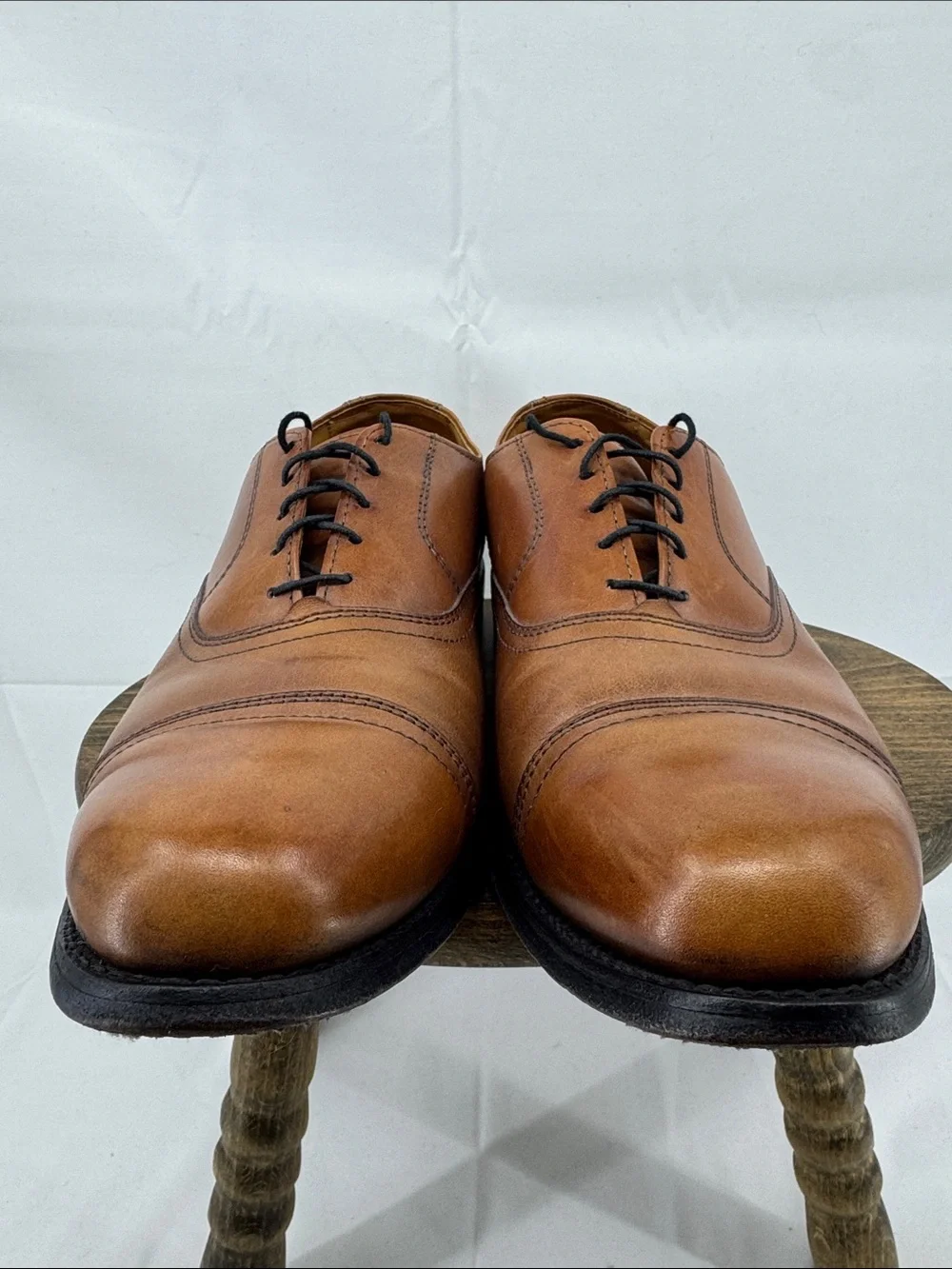 Allen Edmonds Mens Brookwood Leather Cap Toe Dress Shoes in Cognac, sz 11